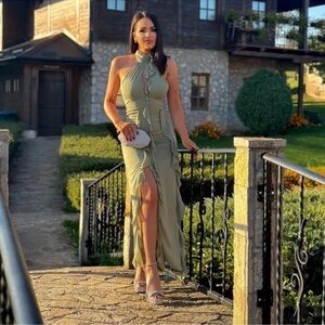 Zara ruffled halter neck dress